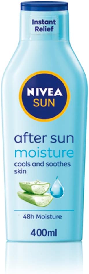 NIVEA SUN After Sun Moisturising Soothing Lotion 400 ml, Cooling Moisturiser with Aloe Vera, Naturally Soothing After Sun Care with 24-Hour Effectiveness