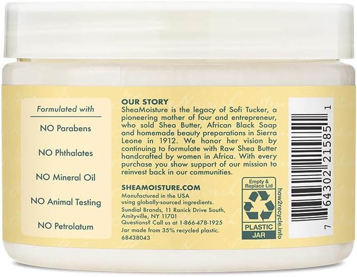 shea butter, peppermint, restores hair, and strengthens.