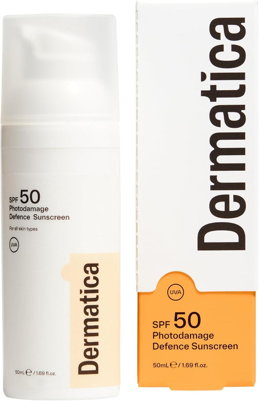 Dermatica SPF 50 Photodamage Defence Sunscreen | Anti-Ageing and Anti-Wrinkle I Fast Absorbing Lightweight Cream | Fragrance Free