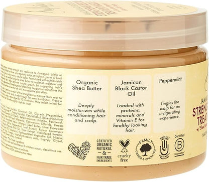 shea butter, peppermint, restores hair, and strengthens. Helps hair grow.