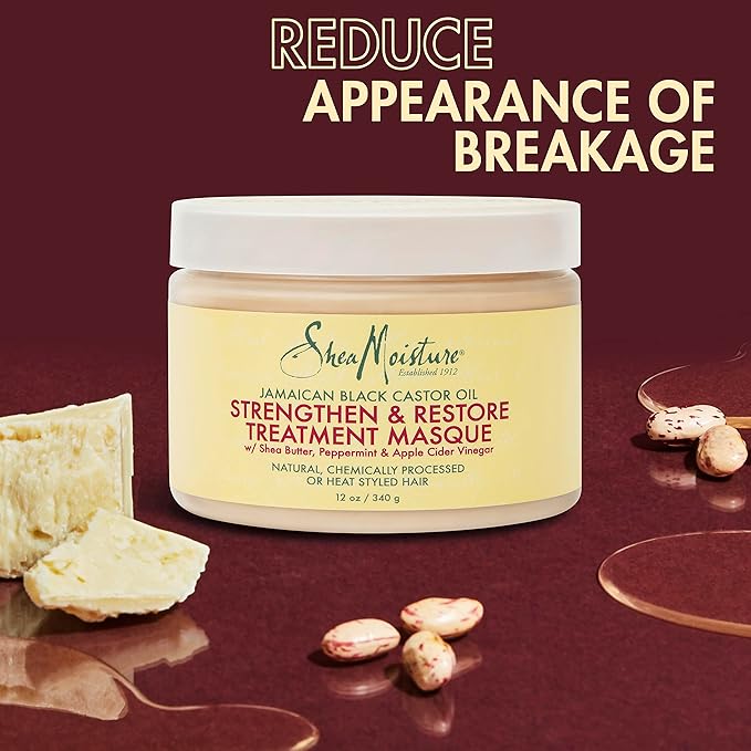 shea butter, peppermint, restores hair, and strengthens. Helps hair grow.