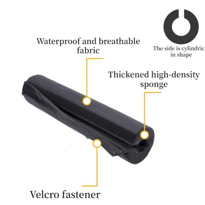A black barbell pad with waterproof and breathable fabric, thick high-density sponge, and Velcro fastener.