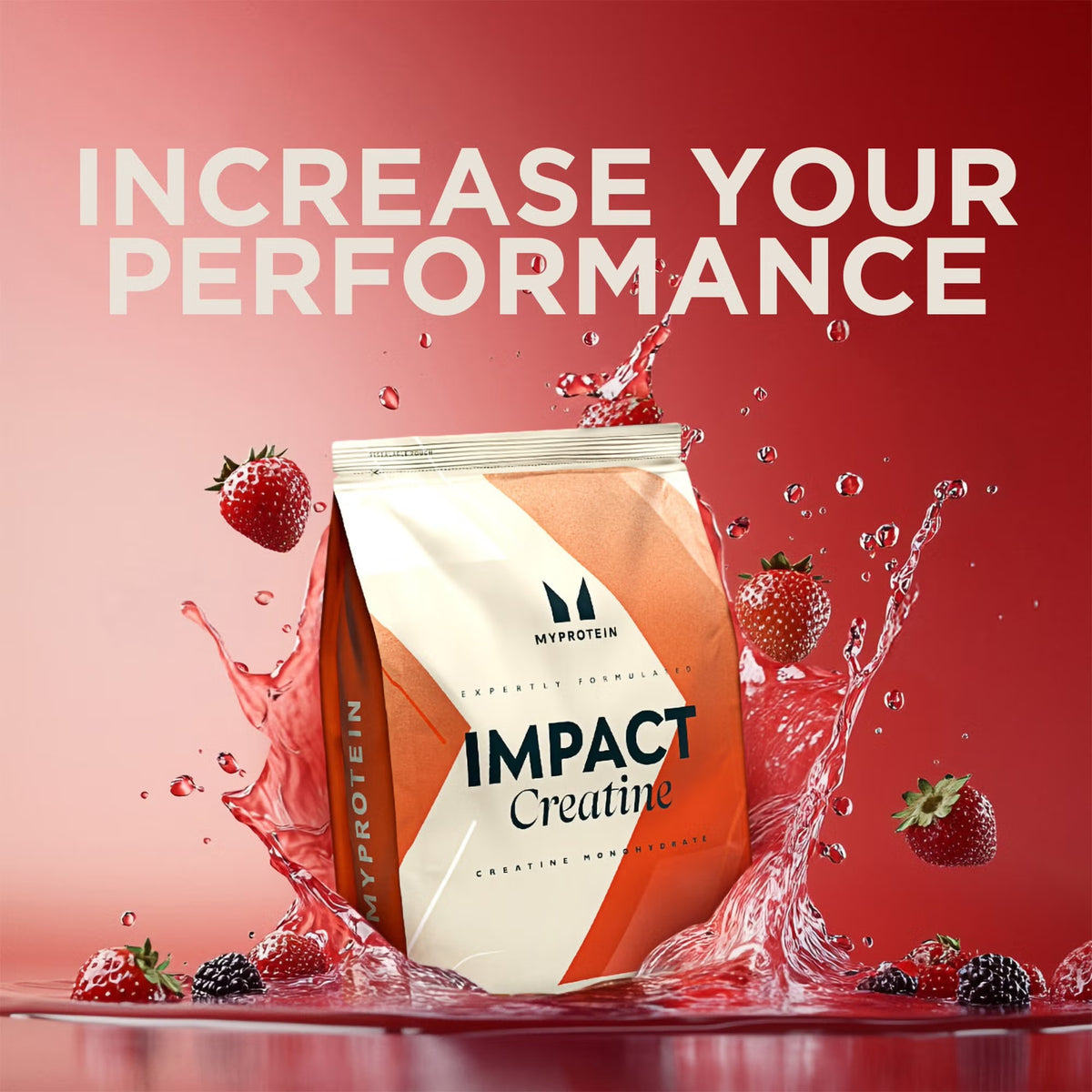 A package of My Protein Impact Creatine Monohydrate powder in a white and orange bag.