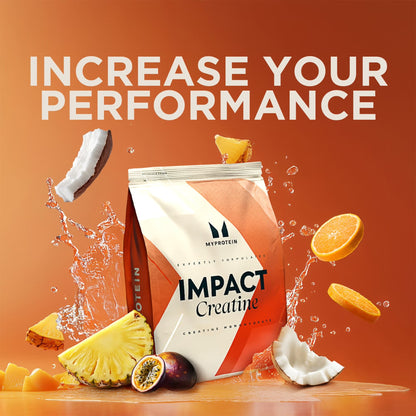 A package of My Protein Impact Creatine Monohydrate powder in a white and orange bag.